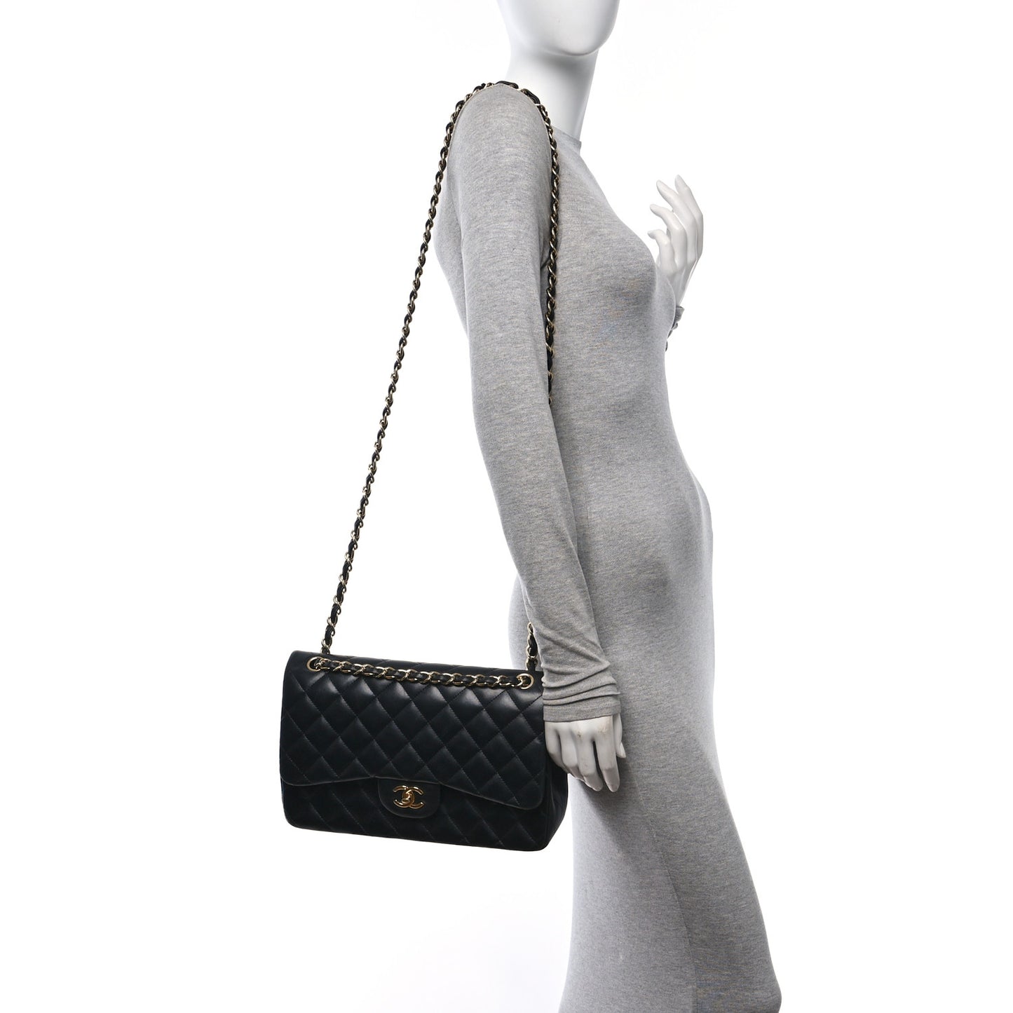 Lambskin Quilted Jumbo Double Flap Black
