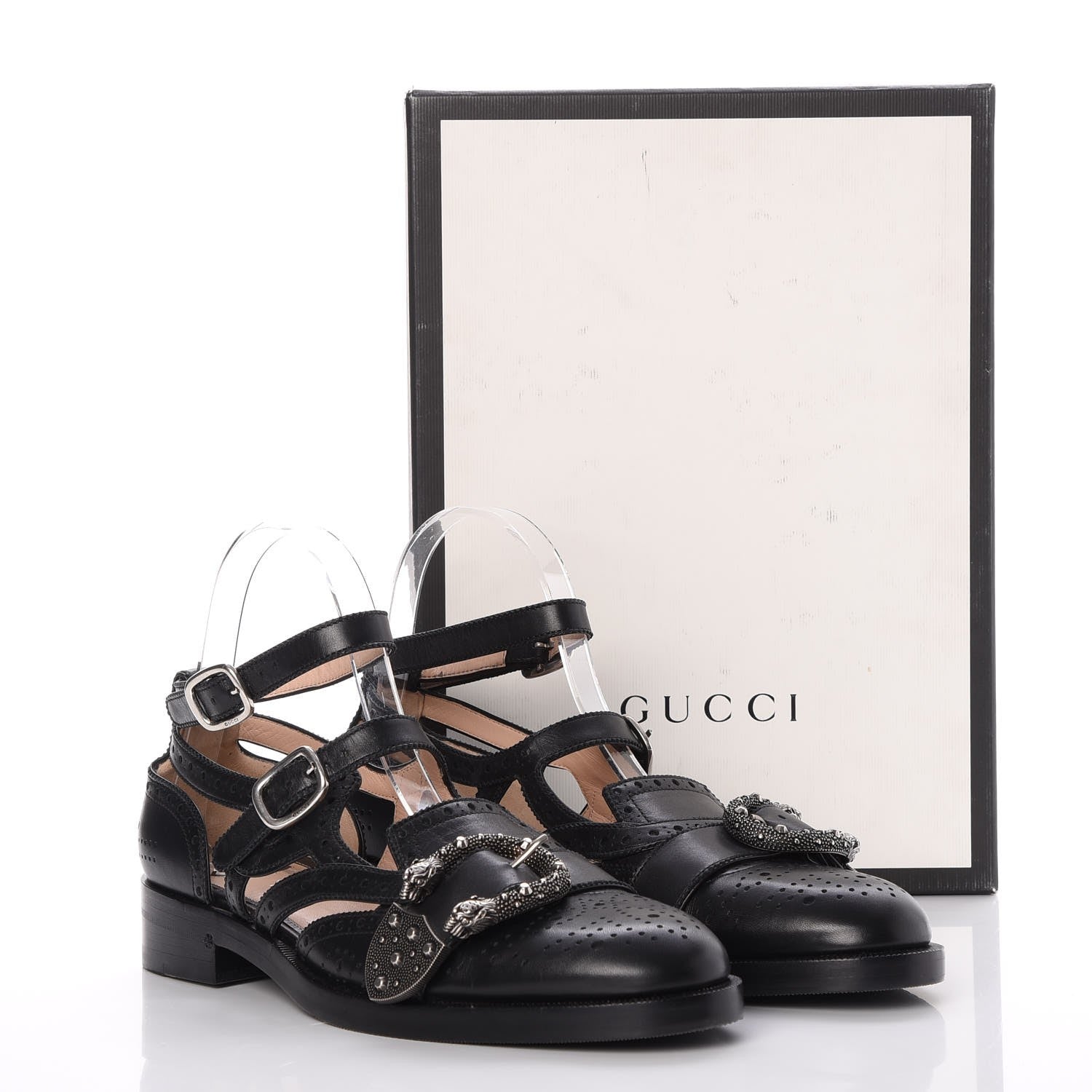 Gucci Calfskin Bee Embroidered Womens Queercore Brogue Wingtip Monk Strap Loafers 38.5 Black 8 of 8