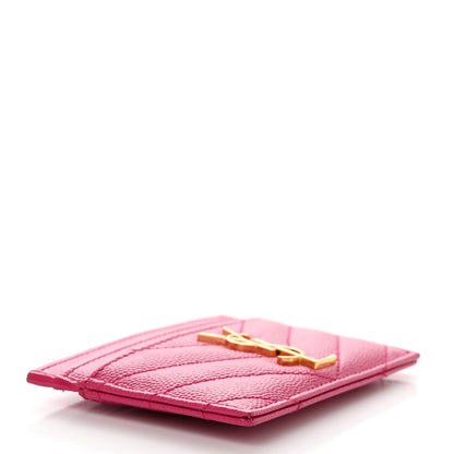 Saint Laurent Grain De Poudre Matelasse Chevron Monogram Credit Card Case Fresh Fuxia 4 of 9