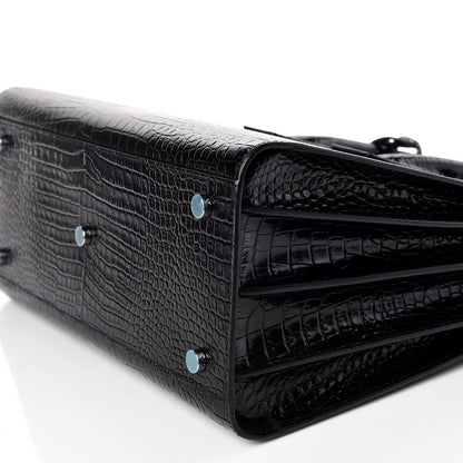 Saint Laurent Calfskin Crocodile Embossed Small Sac de Jour Black 7 of 11