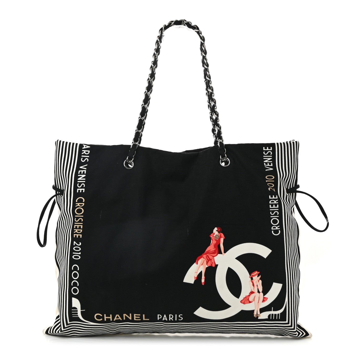 Chanel Canvas CC Paris Venice Bon Bon Tote Black White 1 of 11