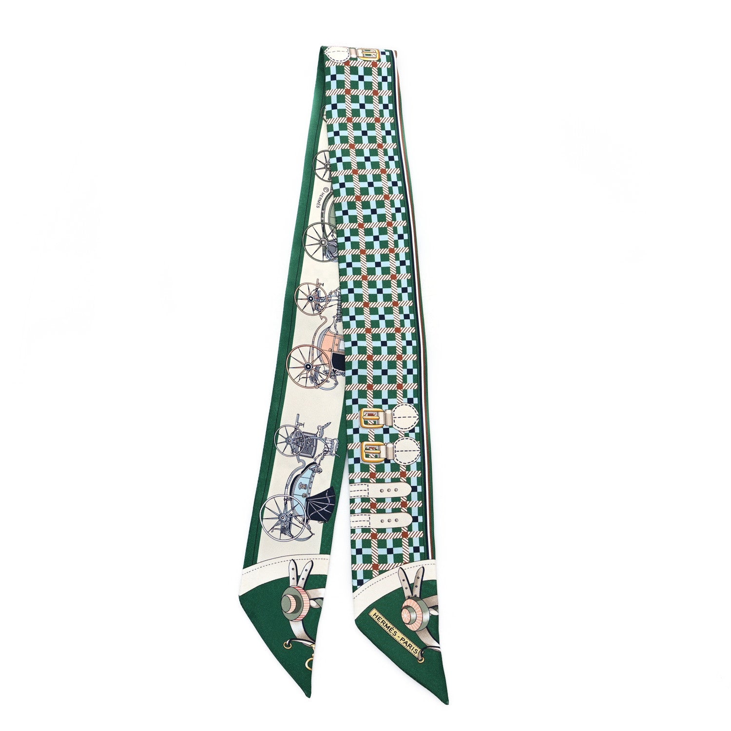 Hermes Silk Les Voitures Nouvelle Twilly Emeraude Creme Ciel 2 of 4