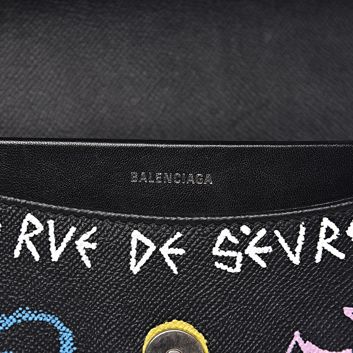 Grained Calfskin Graffiti M BB Round Shoulder Bag Black Multicolor