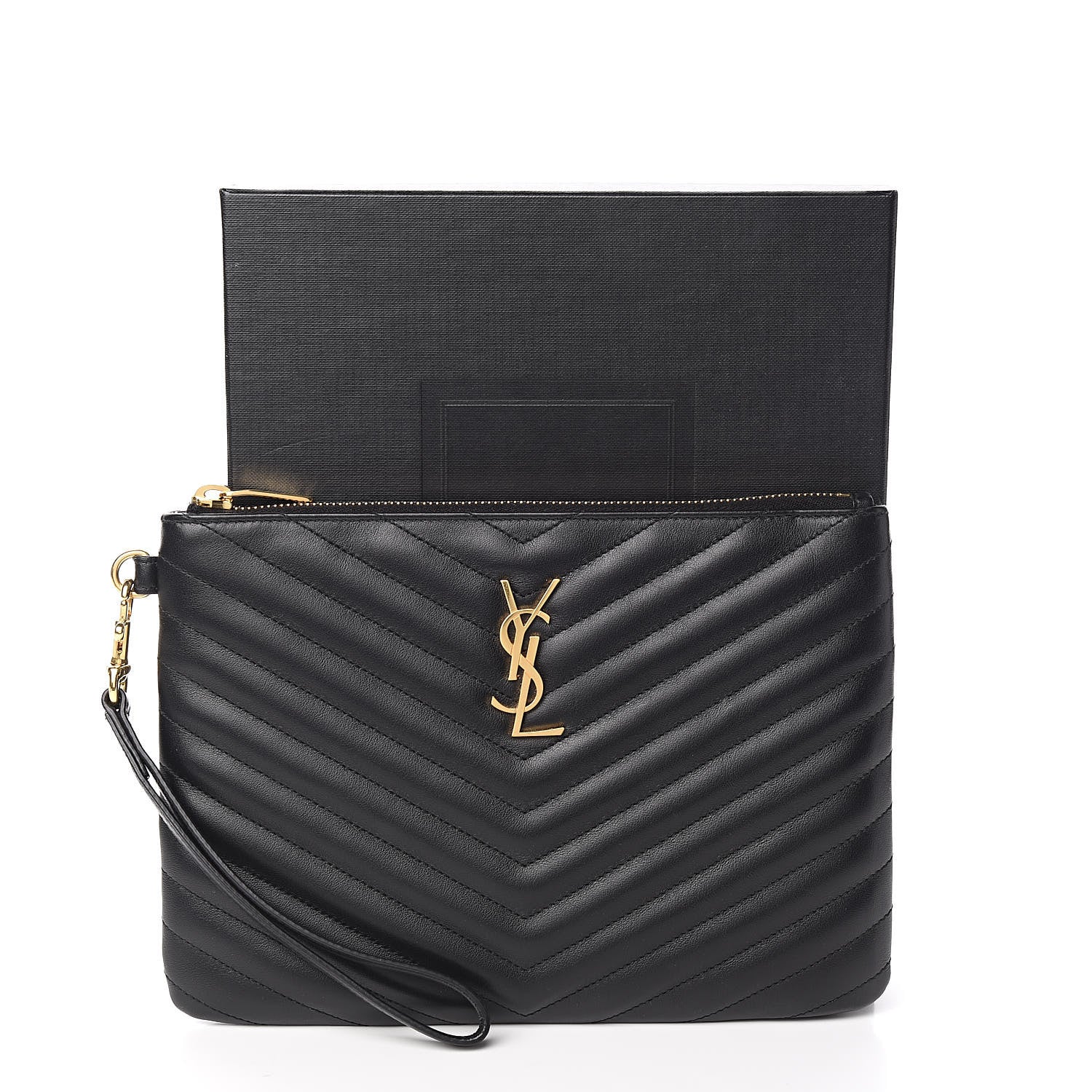 Saint Laurent Calfskin Matelasse Chevron Monogram A5 Wristlet Black 8 of 8
