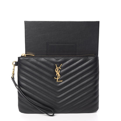 Saint Laurent Calfskin Matelasse Chevron Monogram A5 Wristlet Black 8 of 8