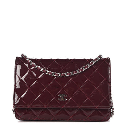 Chanel Patent Quilted Wallet On Chain WOC Burgundy 1 of 9