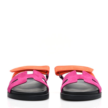 Hermes Suede Goatskin Womens Chypre Sandals 38 Rose Chapas Orange Synthetique 2 of 9