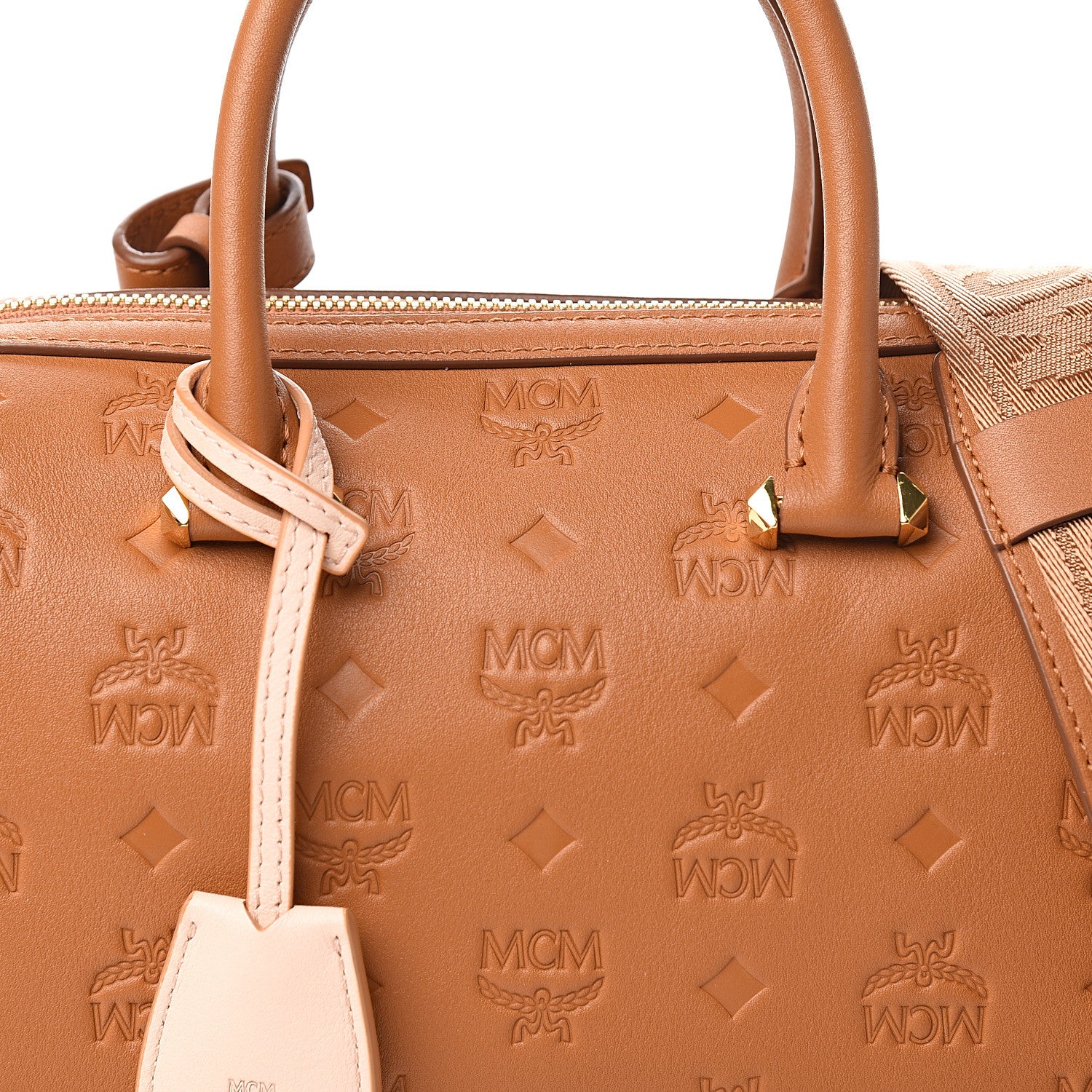 MCM Calfskin Ottomar Monogram Essential Boston Bag Cognac 8 of 8