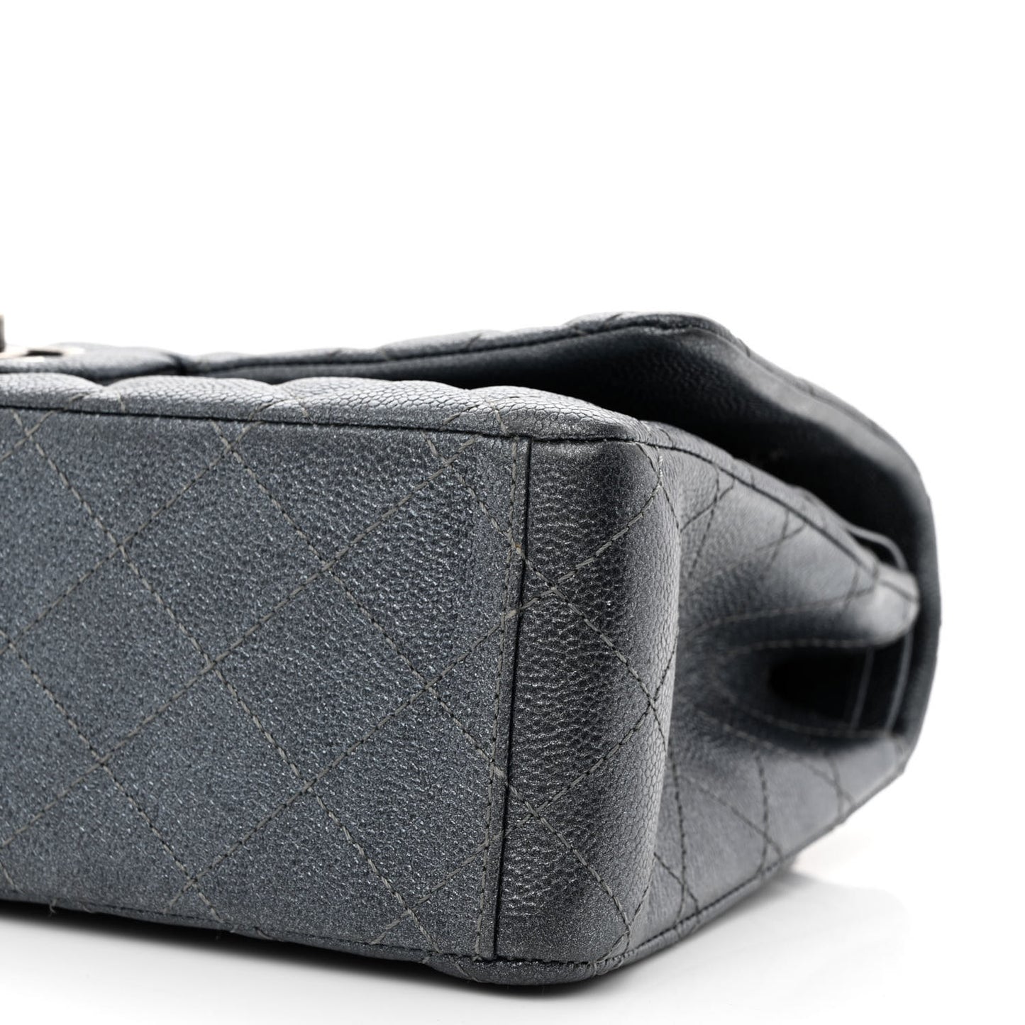 Metallic Caviar Quilted Maxi Double Flap Charcoal