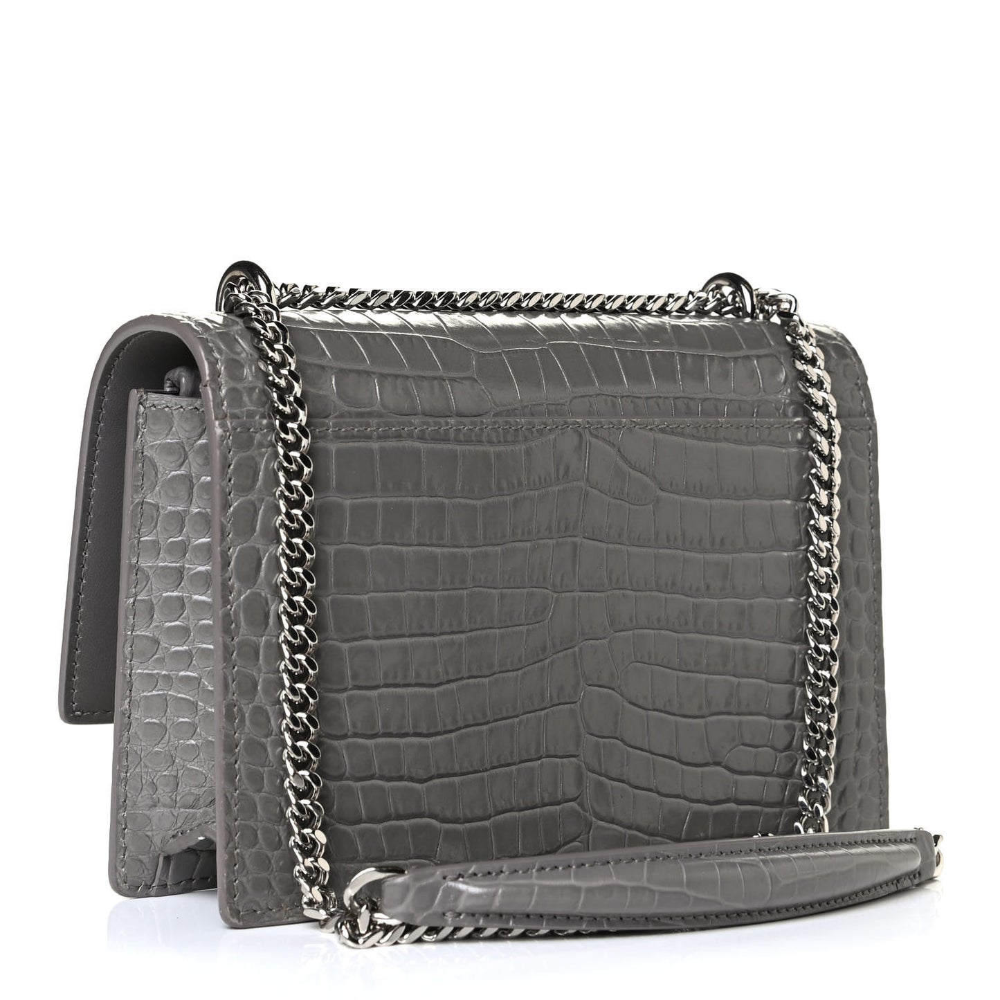 Calfskin Crocodile Embossed Monogram Sunset Chain Wallet Fog