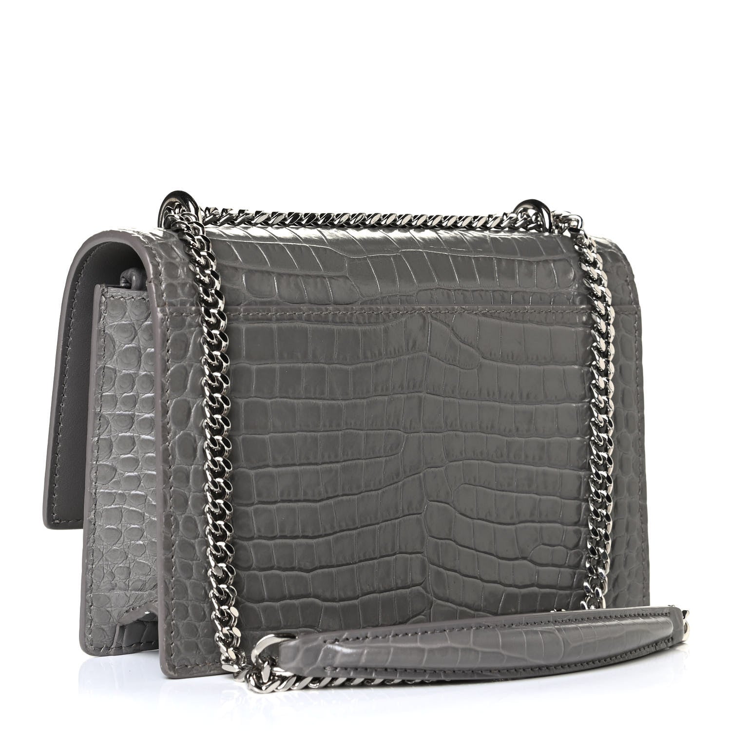 Saint Laurent Calfskin Crocodile Embossed Monogram Sunset Chain Wallet Fog 2 of 5