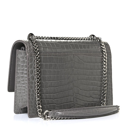 Saint Laurent Calfskin Crocodile Embossed Monogram Sunset Chain Wallet Fog 2 of 5