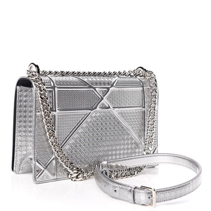 Christian Dior Metallic Patent Micro-Cannage Medium Diorama Flap Bag Silver 3 of 17