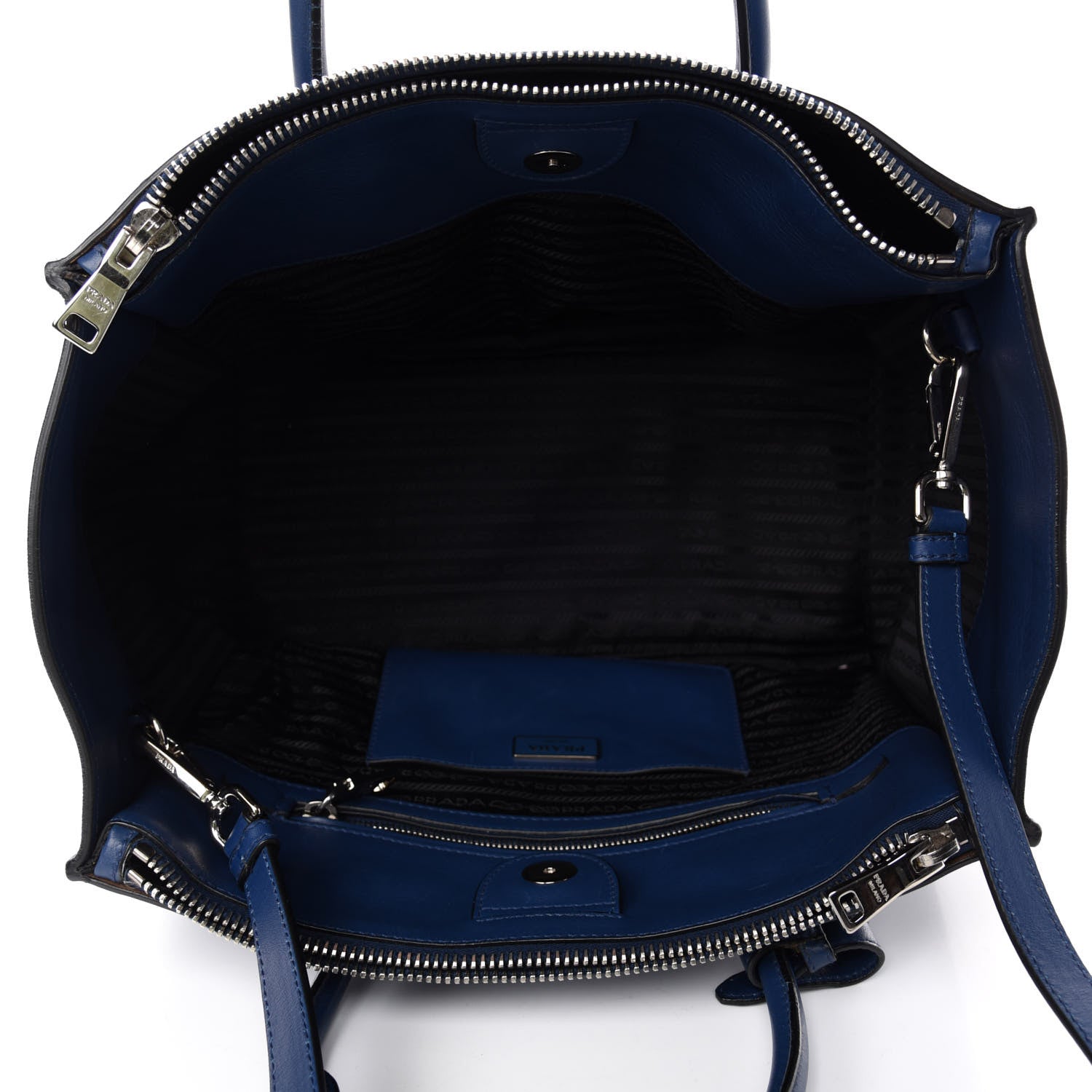 Prada Glace Calfskin Twin Pocket Tote Bluette 6 of 11