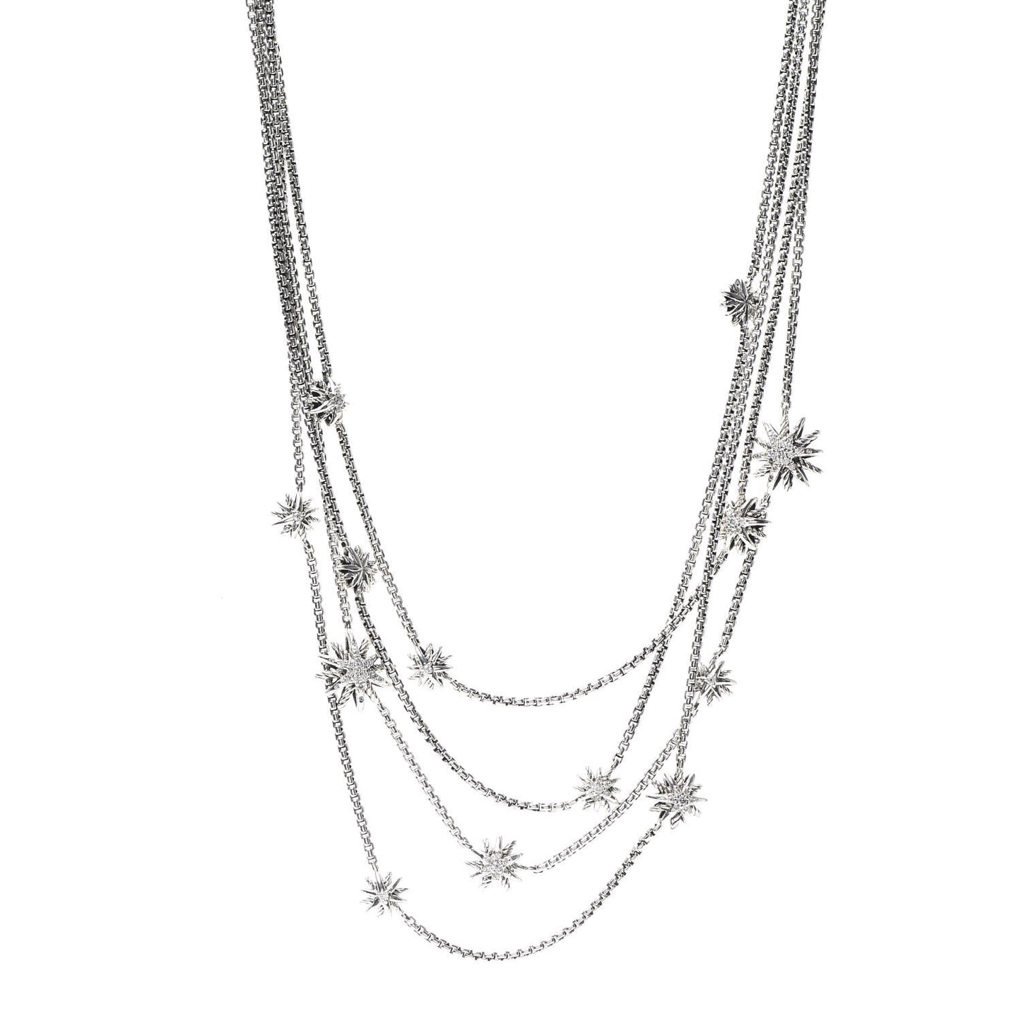 Sterling Silver Diamond Multi Strand Starburst Station Necklace