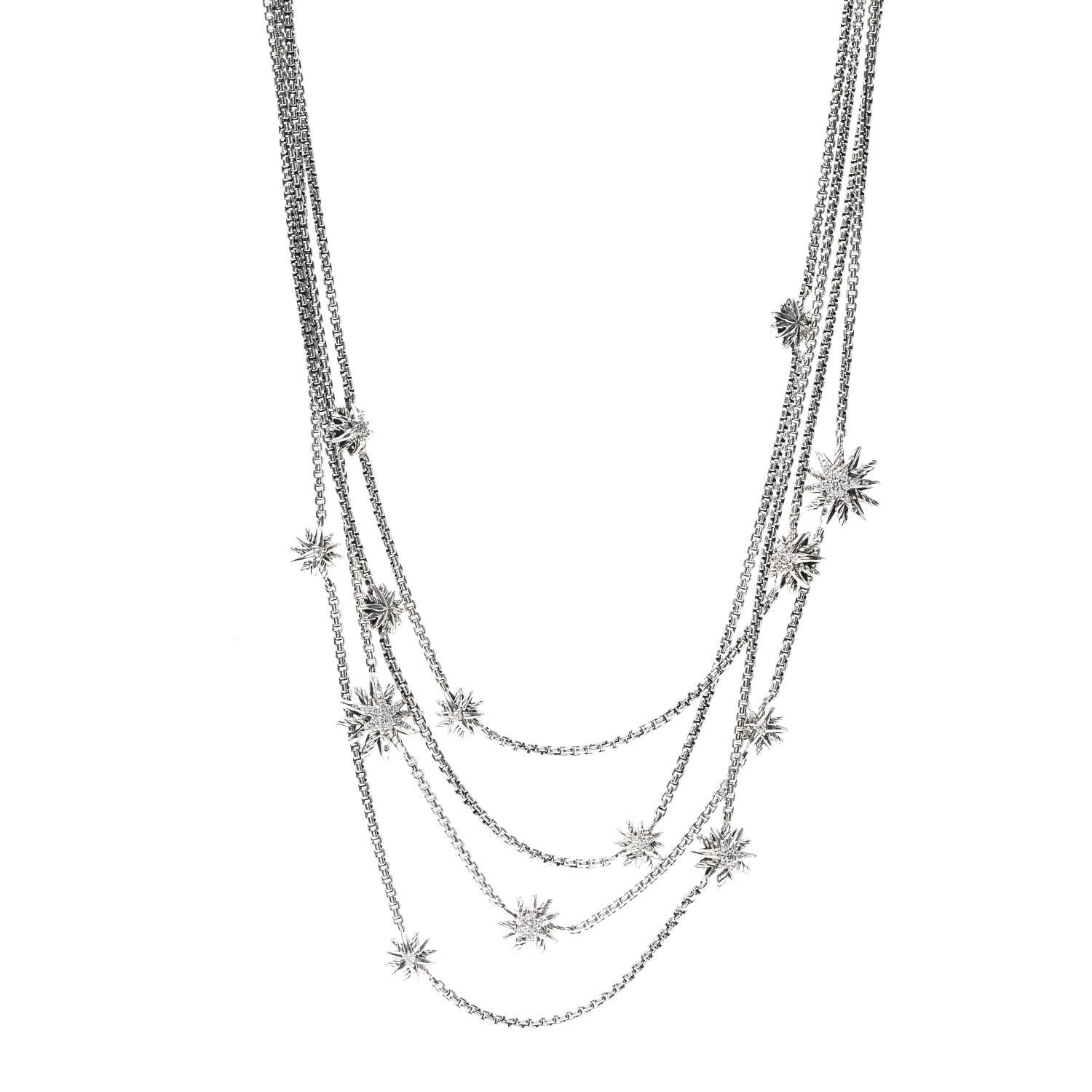 David Yurman Sterling Silver Diamond Multi Strand Starburst Station Necklace 1 of 6