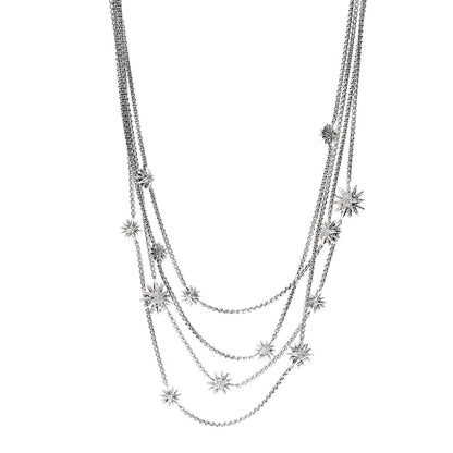 David Yurman Sterling Silver Diamond Multi Strand Starburst Station Necklace 1 of 6