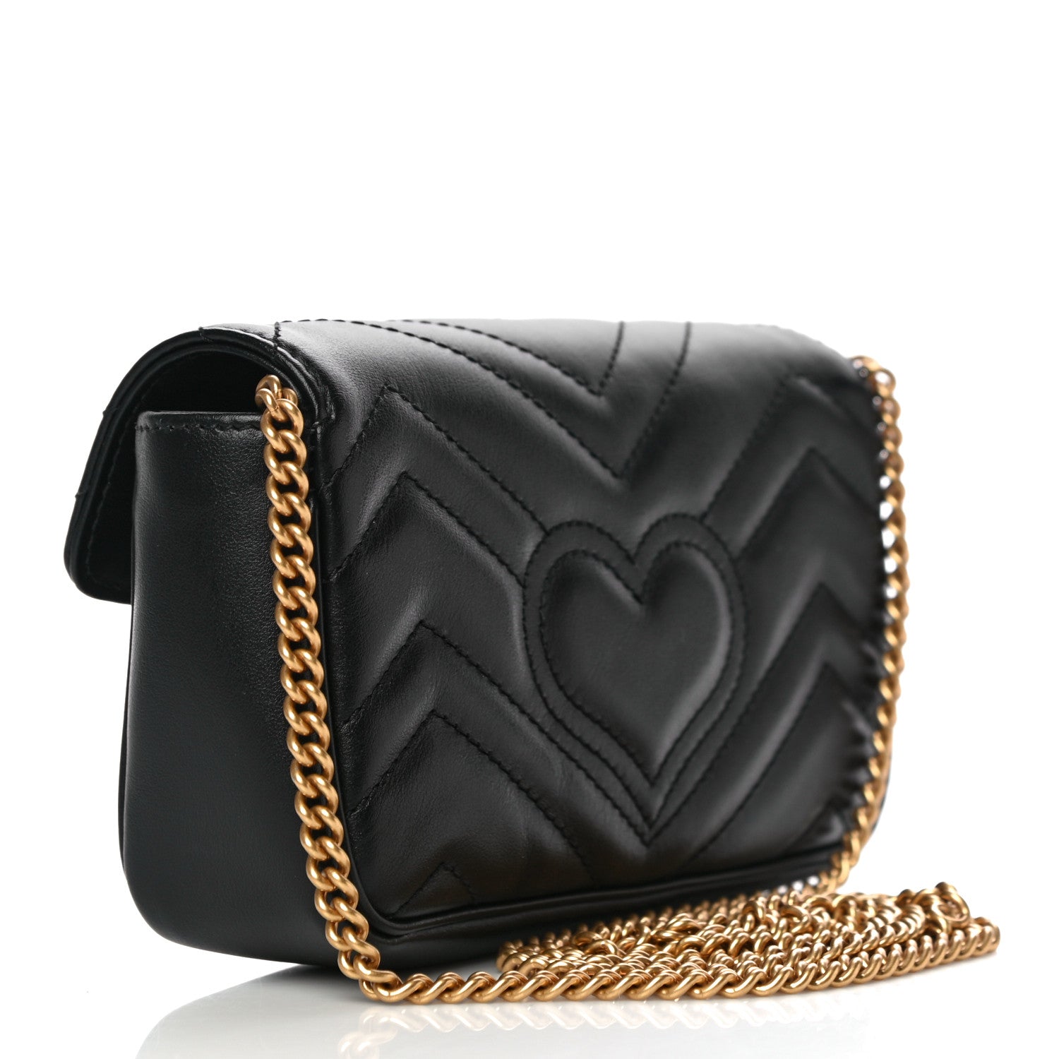 Gucci Calfskin Matelasse Super Mini GG Marmont Shoulder Bag Black 3 of 14