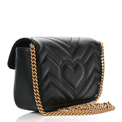 Gucci Calfskin Matelasse Super Mini GG Marmont Shoulder Bag Black 3 of 14