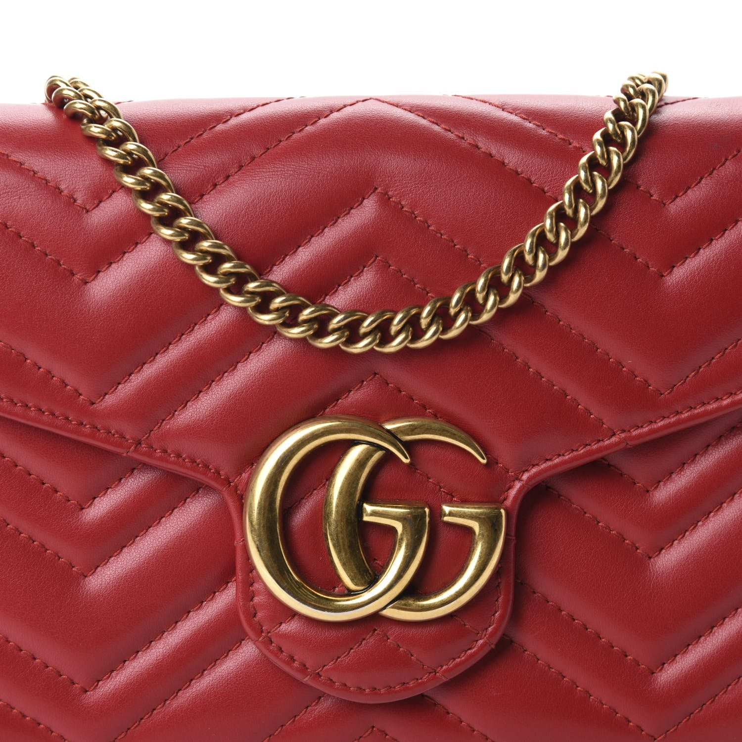 Gucci Calfskin Matelasse GG Marmont Chain Wallet Hibiscus Red 10 of 10