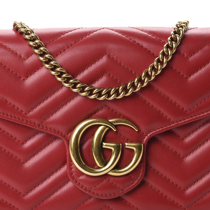 Gucci Calfskin Matelasse GG Marmont Chain Wallet Hibiscus Red 10 of 10