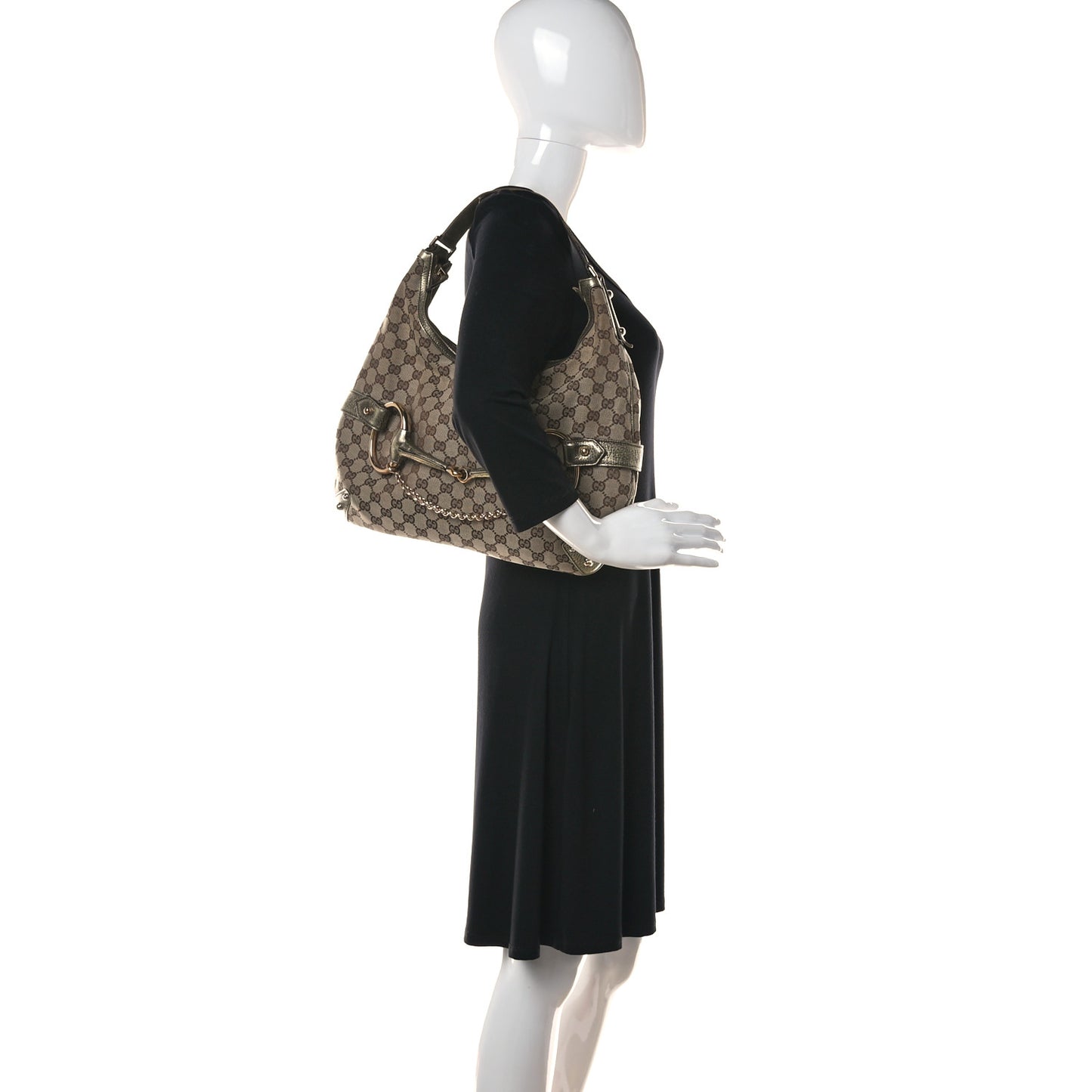 Metallic Monogram Horsebit Chain Hobo Gold