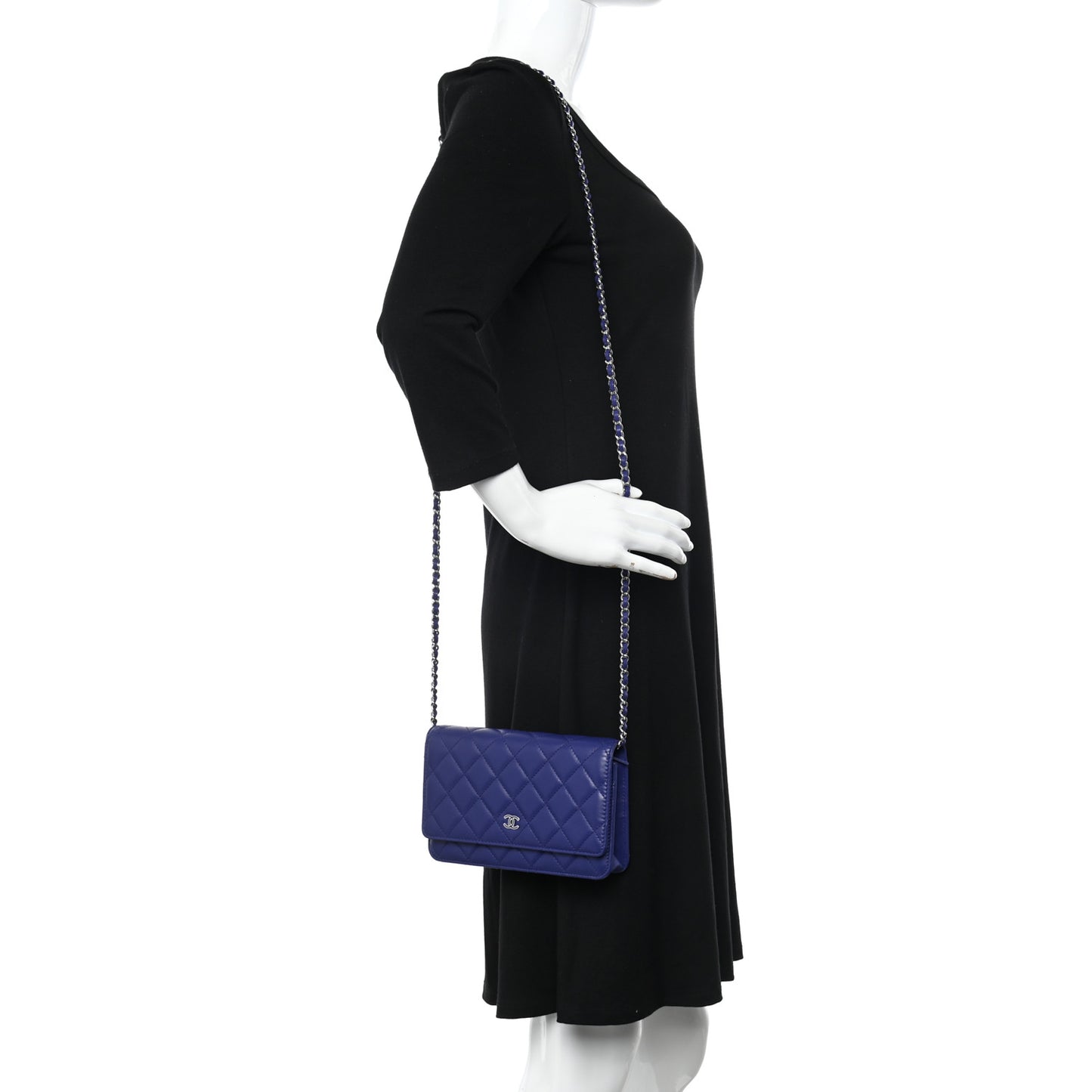 Lambskin Quilted Wallet On Chain WOC Blue