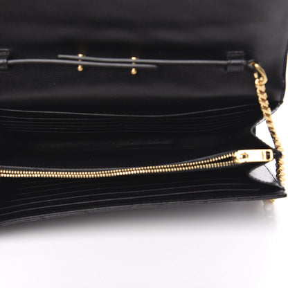 Saint Laurent Grain De Poudre Matelasse Chevron Monogram Chain Wallet Black 5 of 8