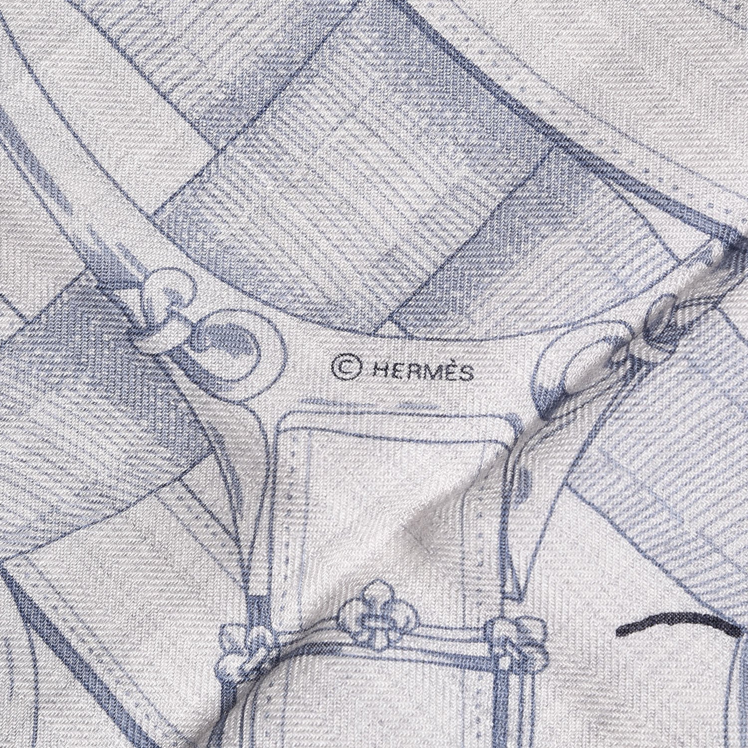 Hermes Cashmere Silk Cavalcadour Shawl 140 Gris Chine Juane Marine 7 of 8