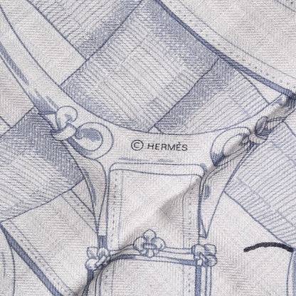 Hermes Cashmere Silk Cavalcadour Shawl 140 Gris Chine Juane Marine 7 of 8