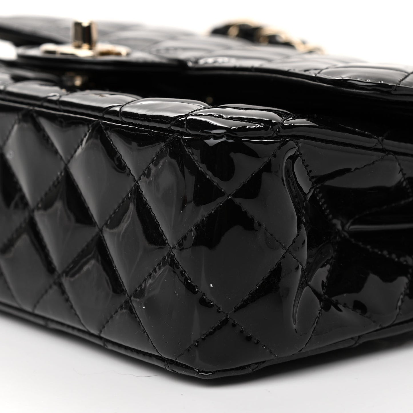 Patent Quilted Medium Double Flap Black