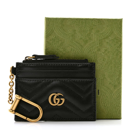 Gucci Calfskin Matelasse Chevron GG Marmont Key Case Card Holder Black 7 of 7