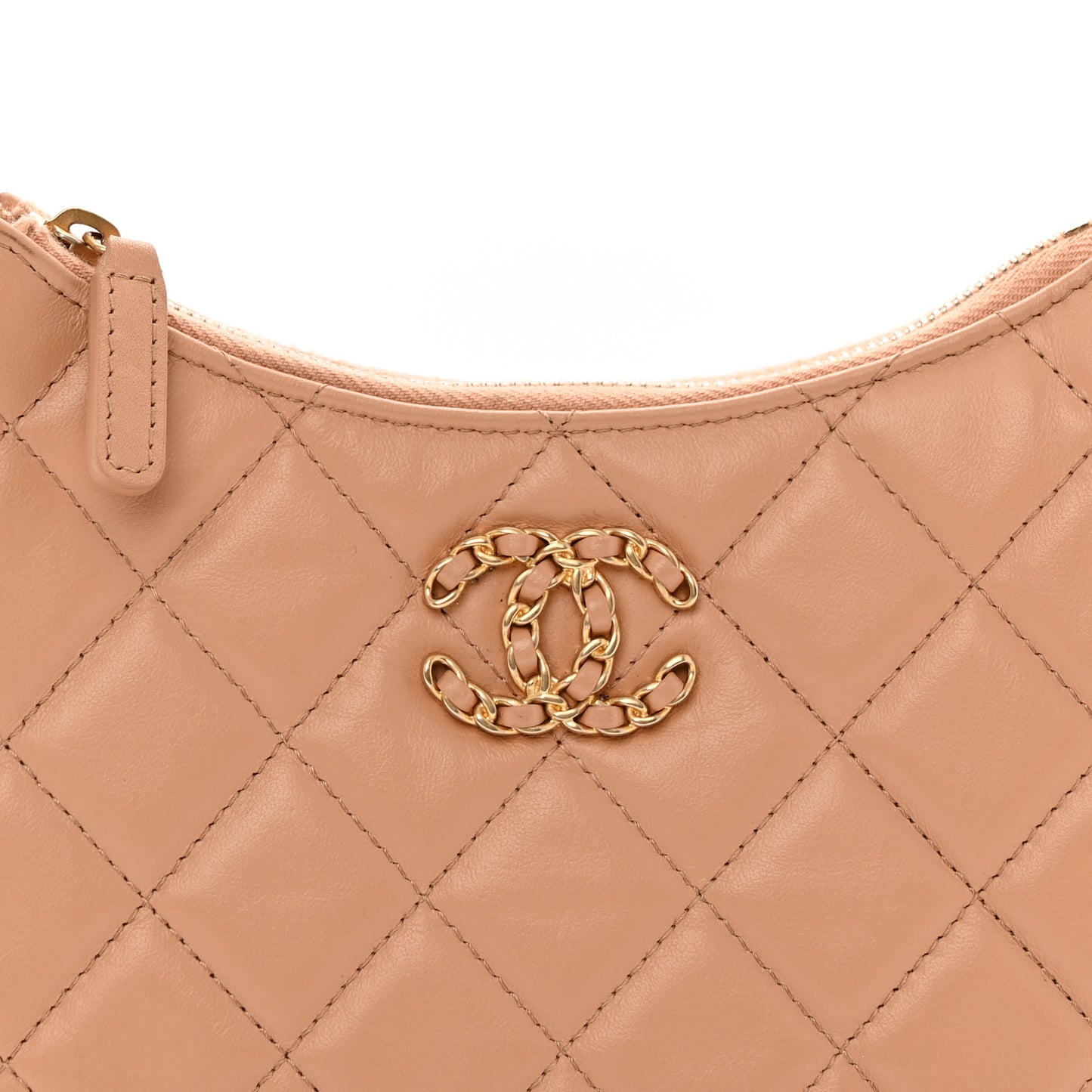 Aged Calfskin Quilted Small Chanel 19 Hobo  Beige