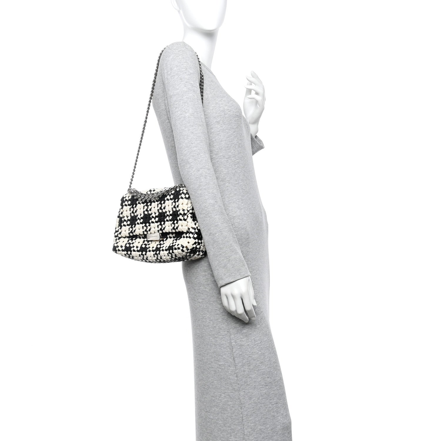 Stella McCartney Eco Alter Nappa Woven Bex Shoulder Bag Black Ivory 2 of 12