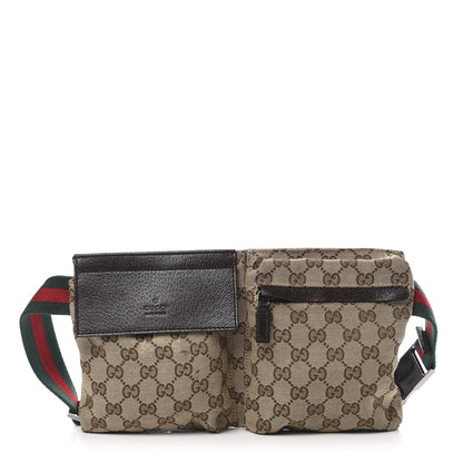 Gucci GG Monogram Web Double Pocket Belt Bag Dark Brown 1 of 16