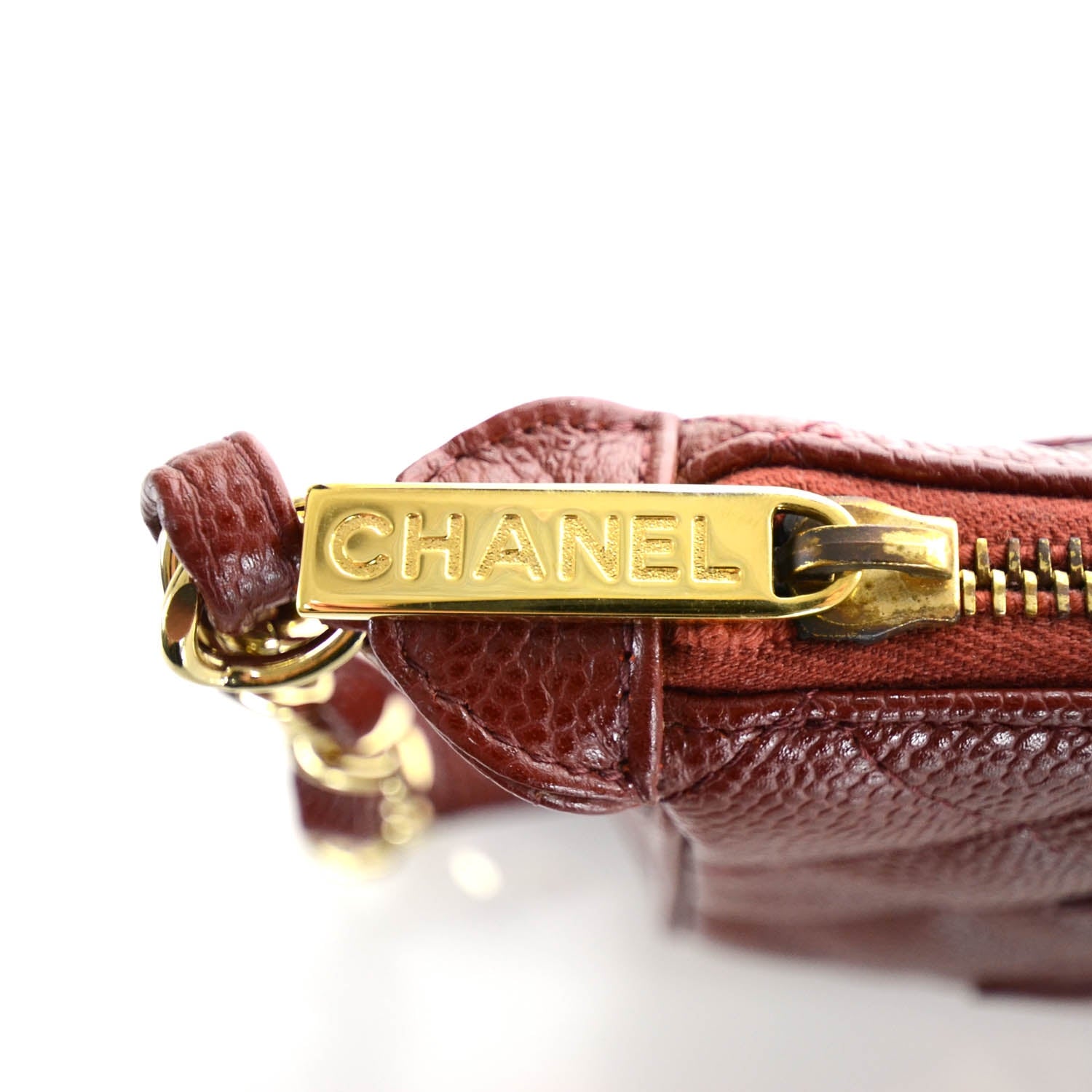 Chanel Caviar Quilted Pochette Dark Red 10 of 10
