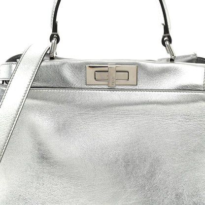 Fendi Vitello Catalan Mirror Medium Peekaboo Iconic Satchel Argento 8 of 10