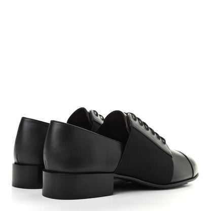 Chanel Calfskin Elastic Lace Up Cap Toe CC Loafers 36 Black 4 of 8