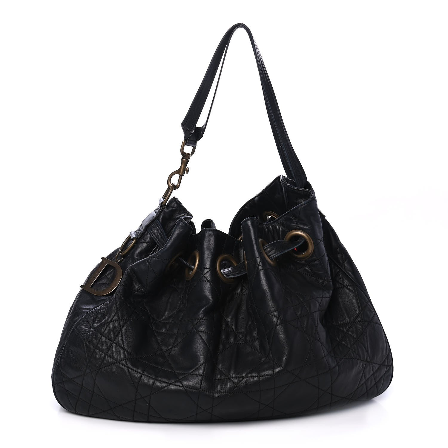 Christian Dior Lambskin Cannage Drawstring Bag Black 1 of 5