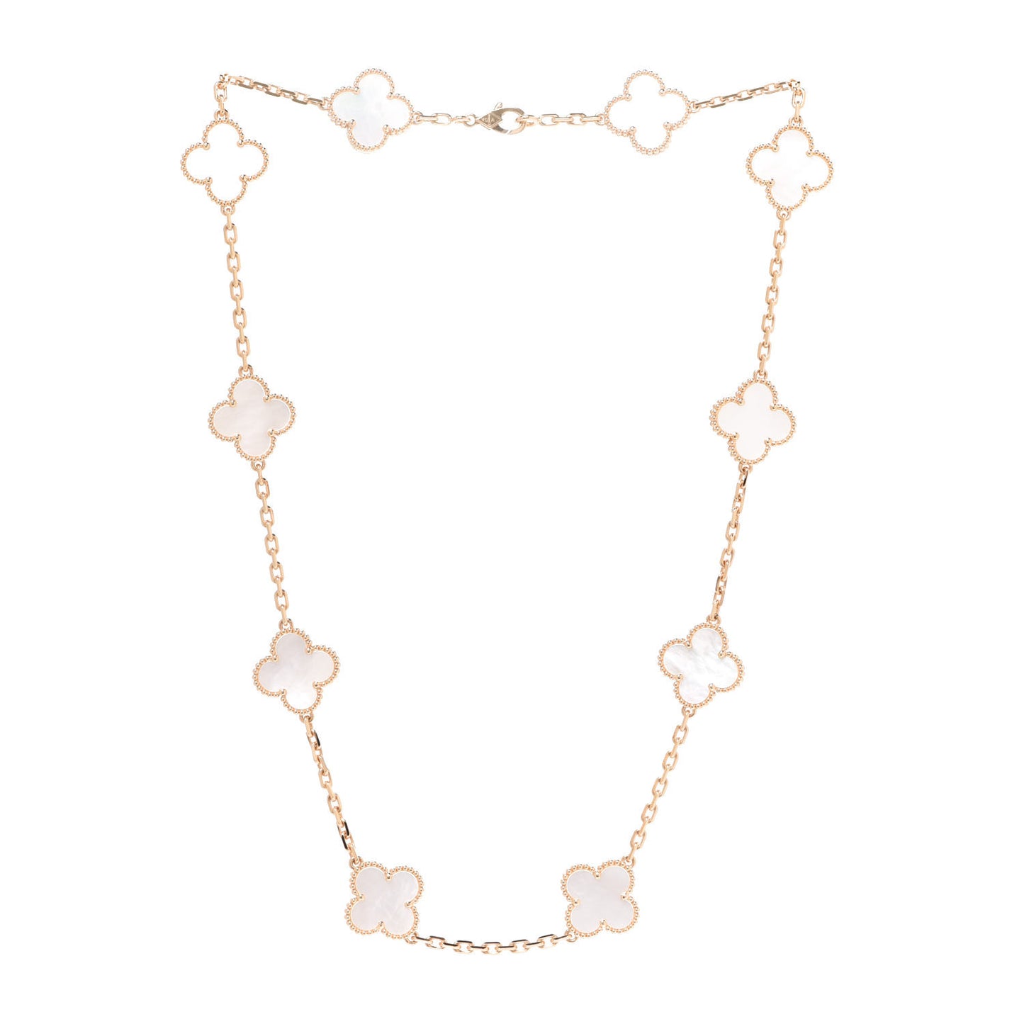 18K Yellow Gold Mother of Pearl 10 Motifs Vintage Alhambra Necklace