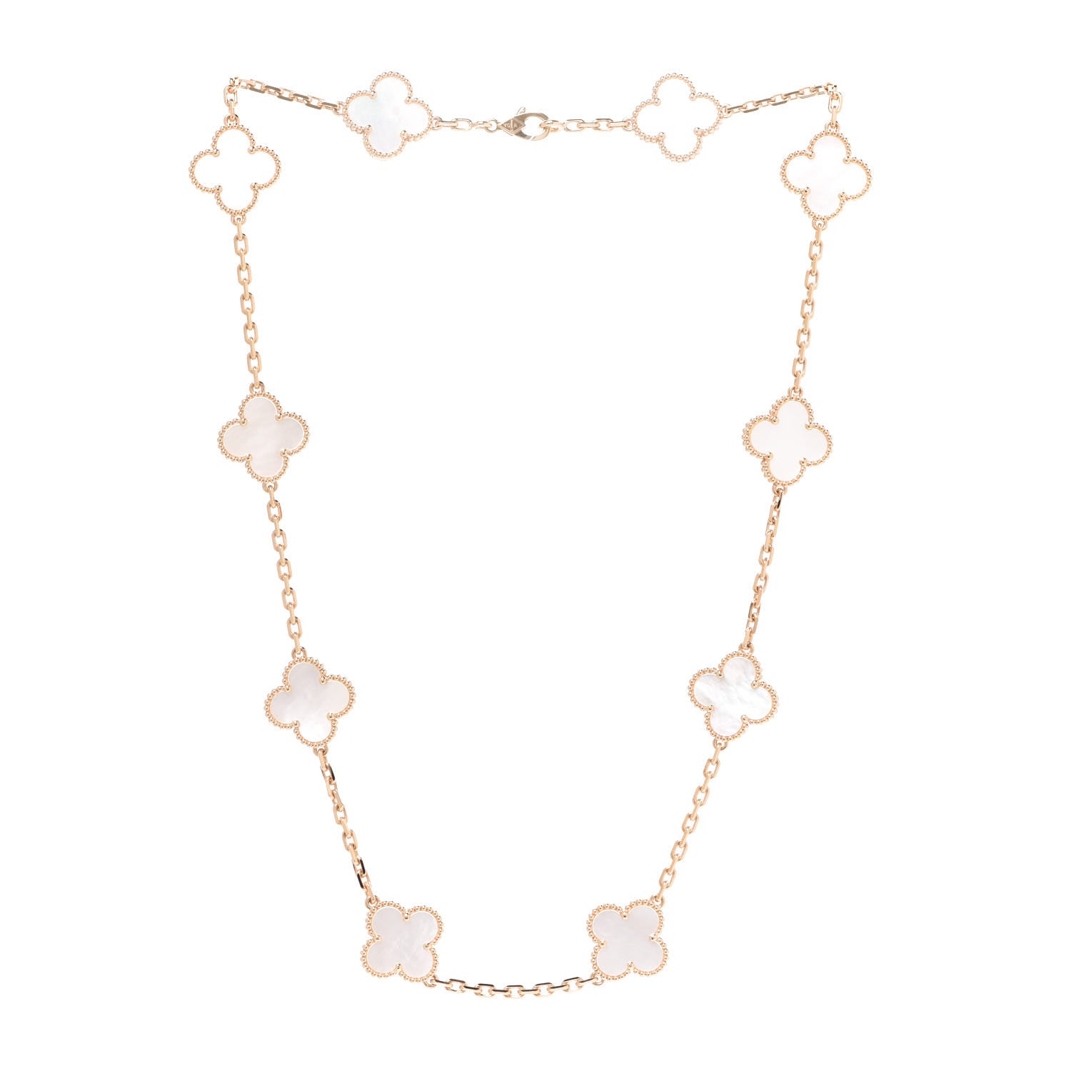 Van Cleef & Arpels 18K Yellow Gold Mother of Pearl 10 Motifs Vintage Alhambra Necklace 3 of 6