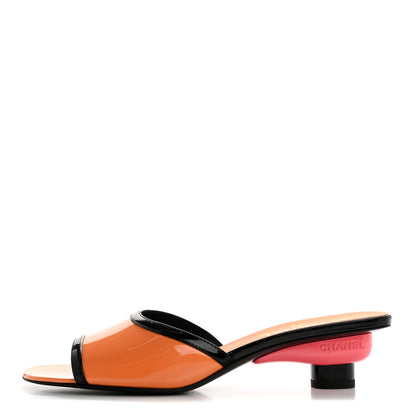 Chanel Patent Calfskin Mules 37.5 Orange Black 1 of 12