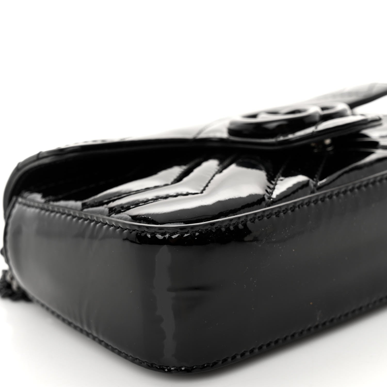 Gucci Patent Lambskin Enamel Matelasse Monochrome Super Mini GG Marmont Shoulder Bag Black 8 of 9