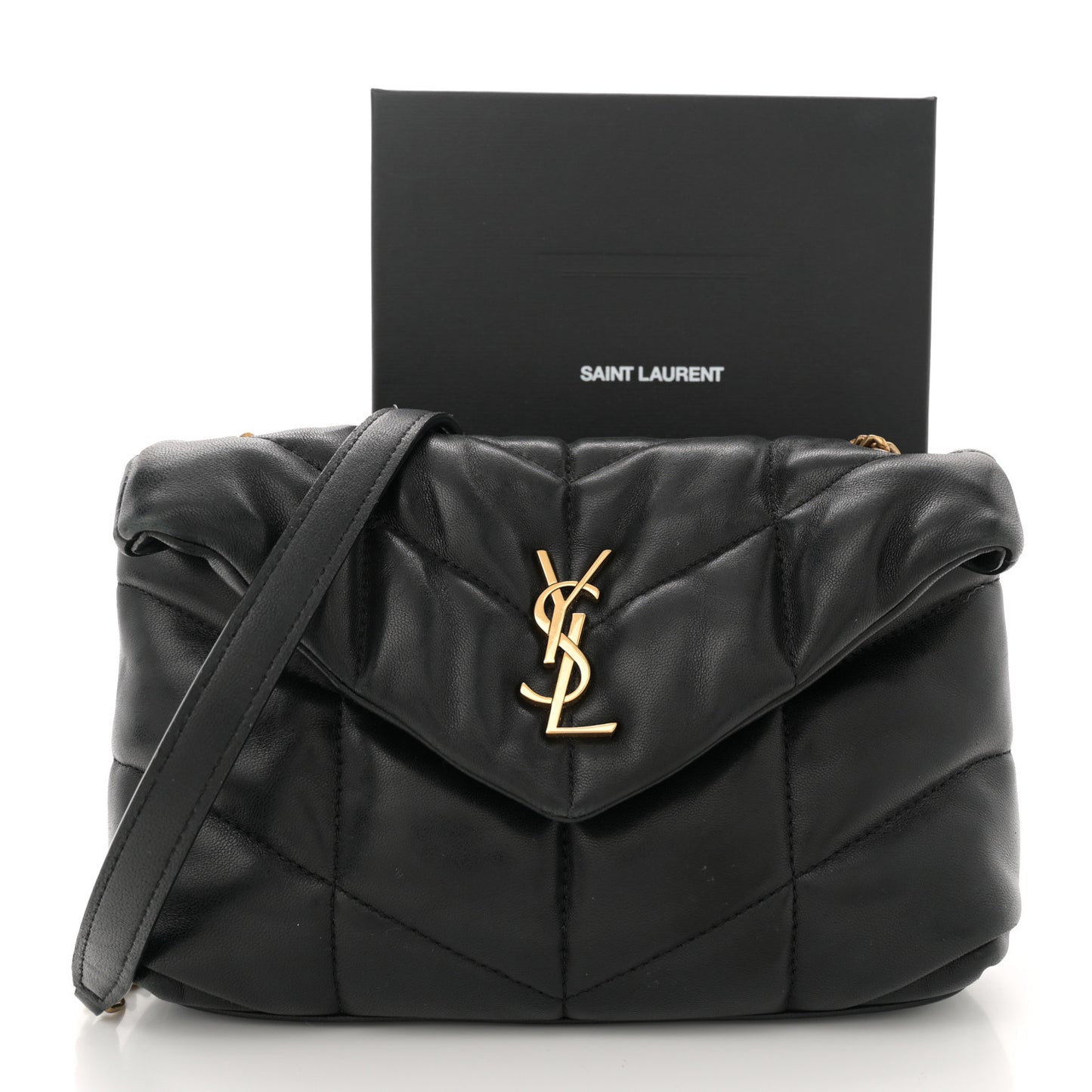 Lambskin Quilted Toy Loulou Puffer Monogram Chain Satchel Black