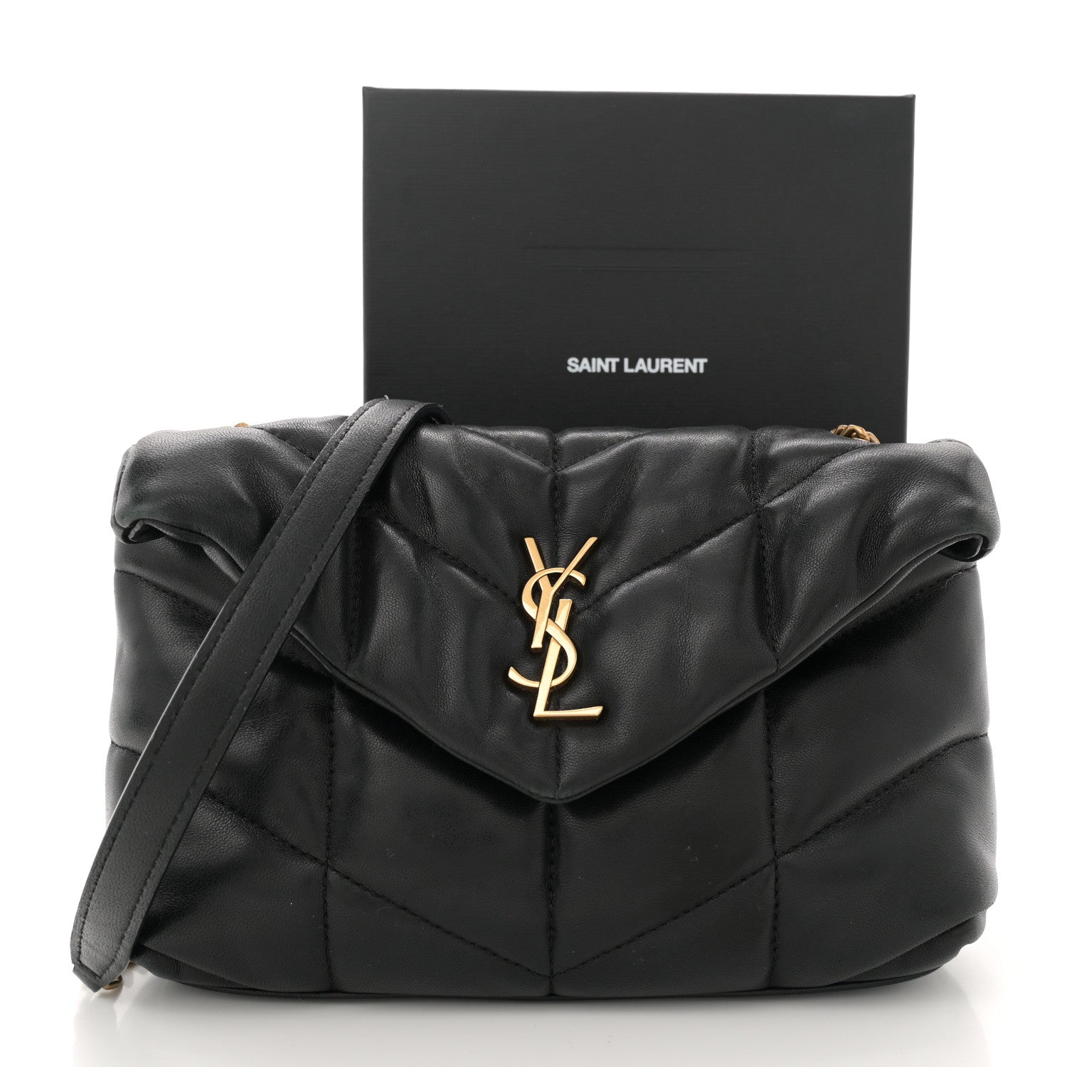 Saint Laurent Lambskin Quilted Toy Loulou Puffer Monogram Chain Satchel Black 13 of 13
