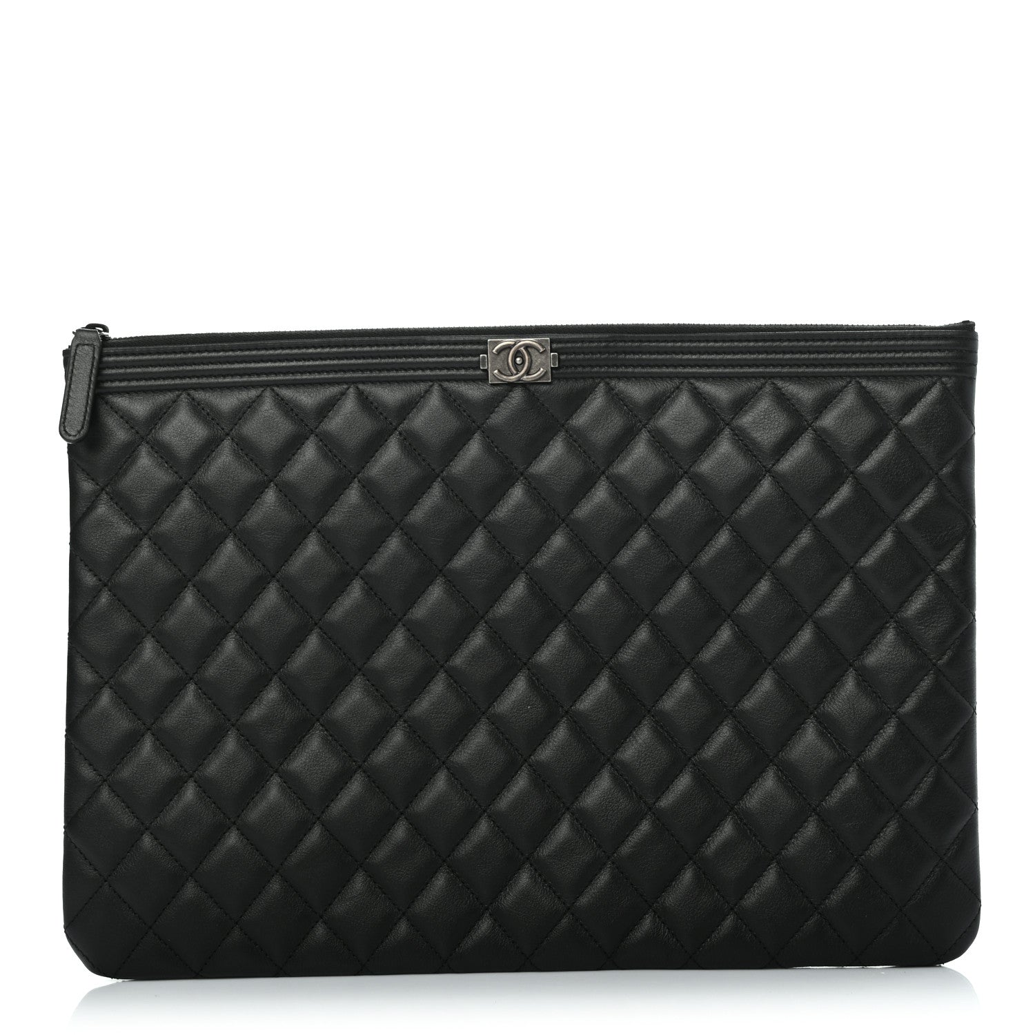 Chanel Lambskin Quilted Large Boy Zip Pouch Black 1 of 7