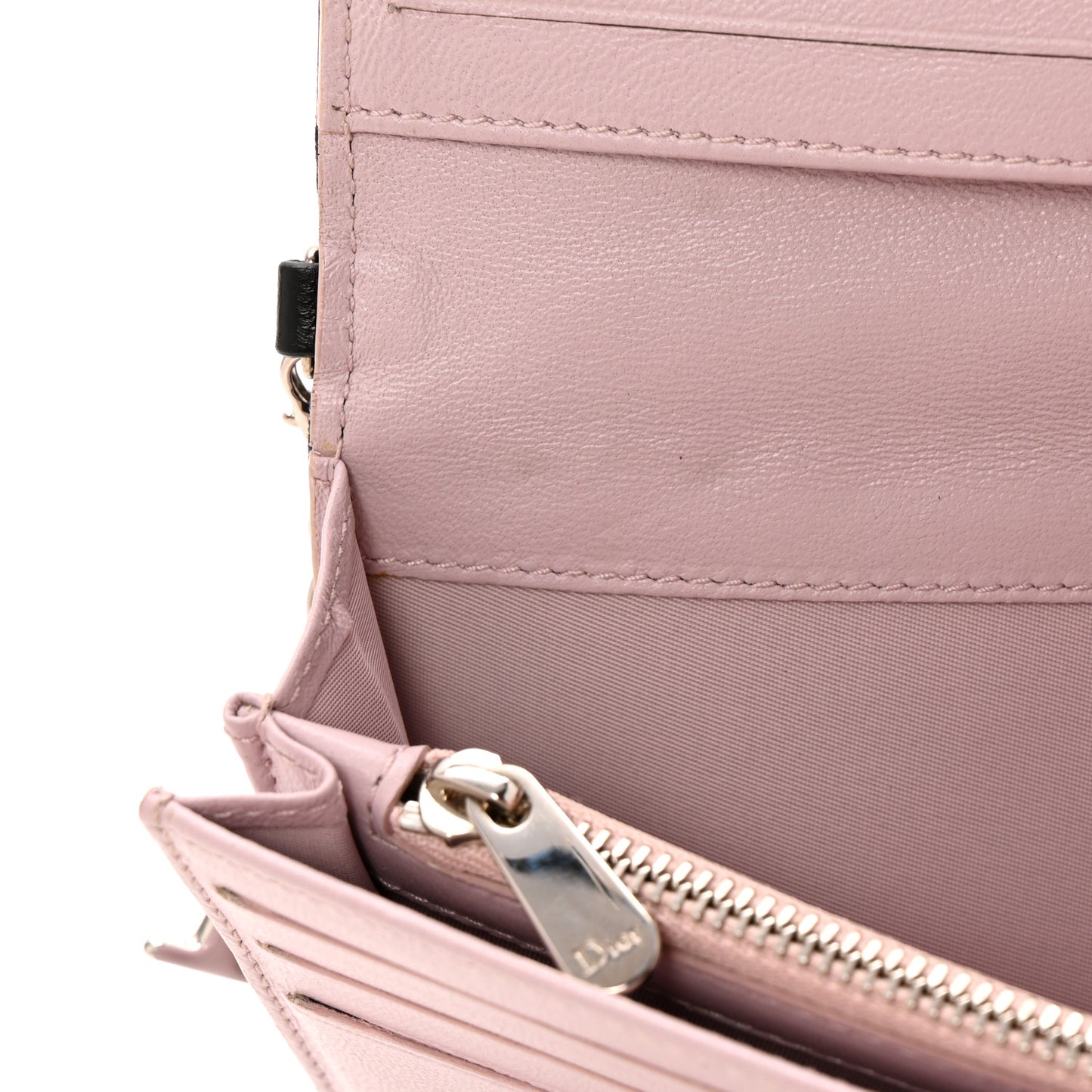 Lambskin Cannage Bi-Color Lady Dior Flap Card Holder Black Mauve Pink