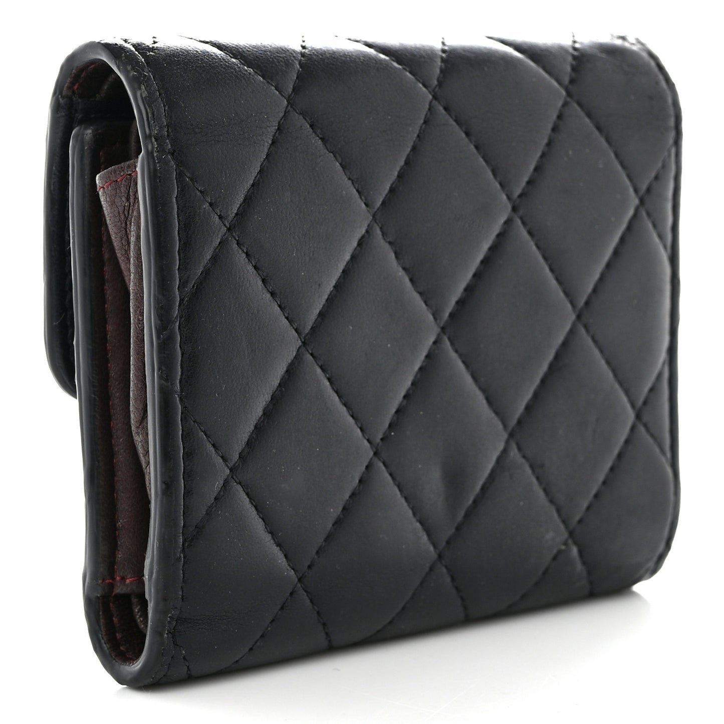 Lambskin Quilted Compact Flap Wallet Black