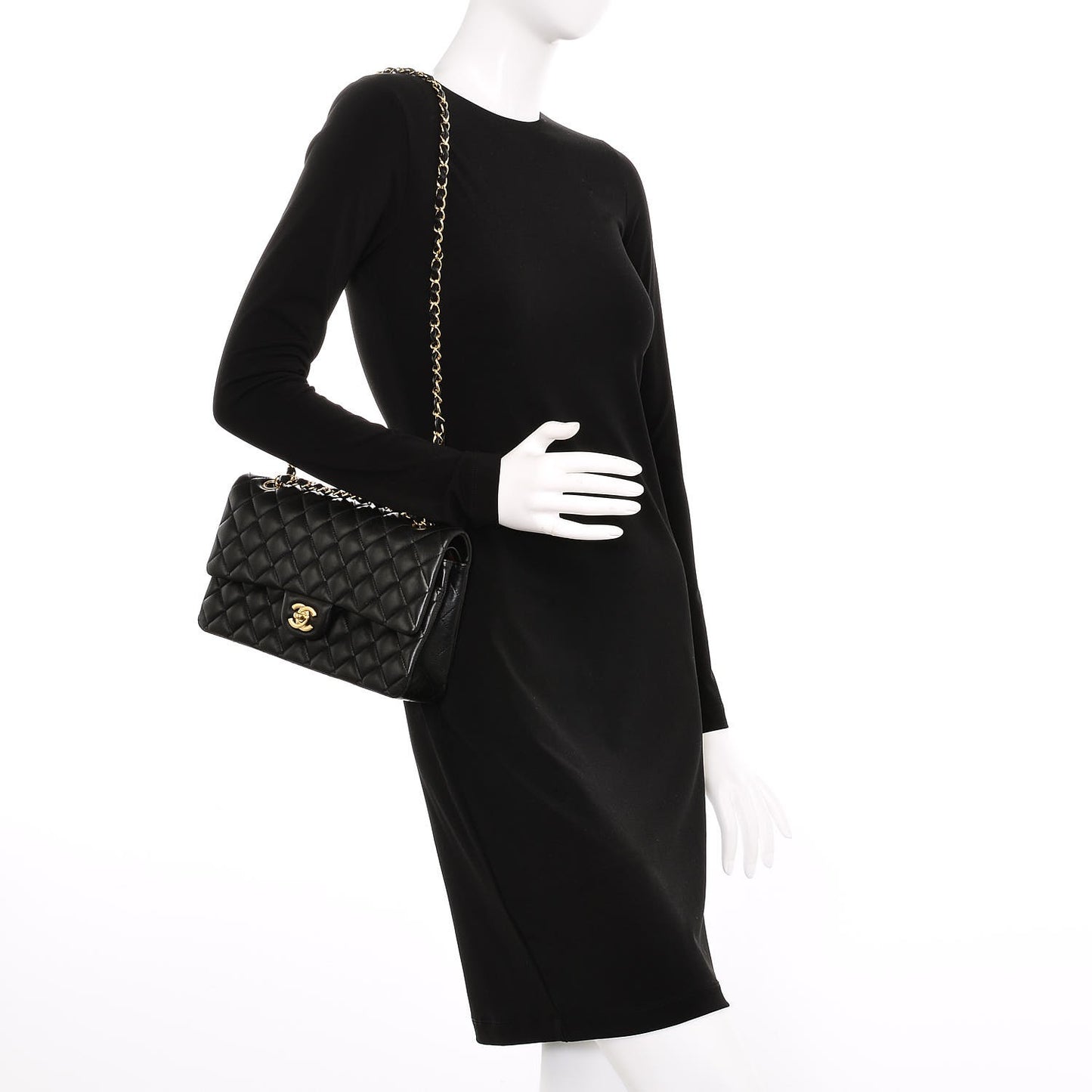 Lambskin Quilted Medium Double Flap Black