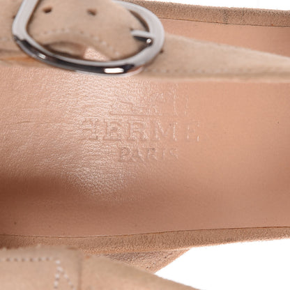 Hermes Suede Goatskin Twisted T Strap Sandals 37 Nude 7 of 12